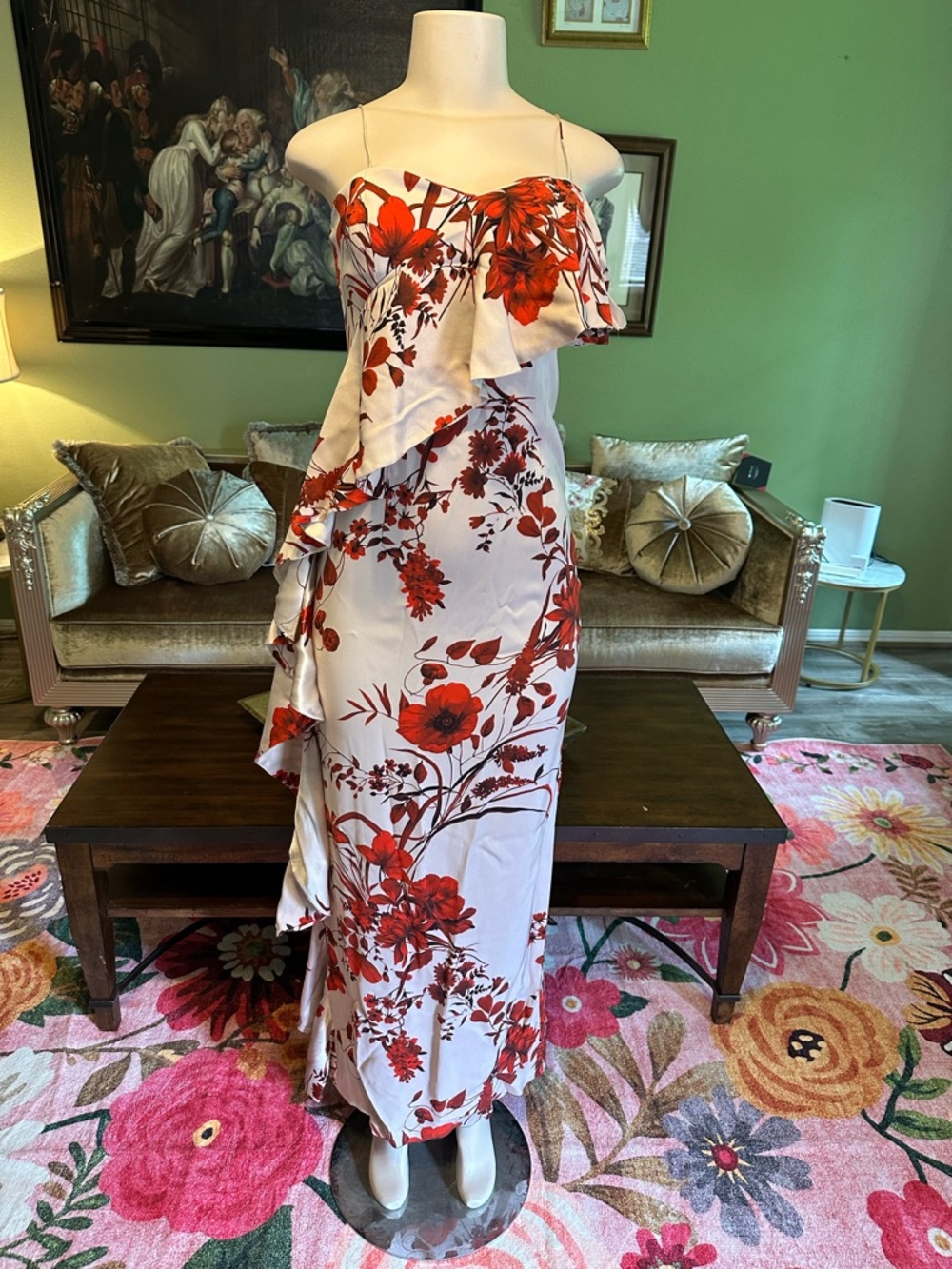 Sachin + Babi Asymmetrical Dress in Red Floral on White